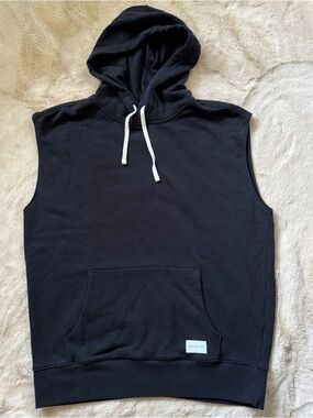 Hollister Black Sleeveless Hoodie with White Drawstrings